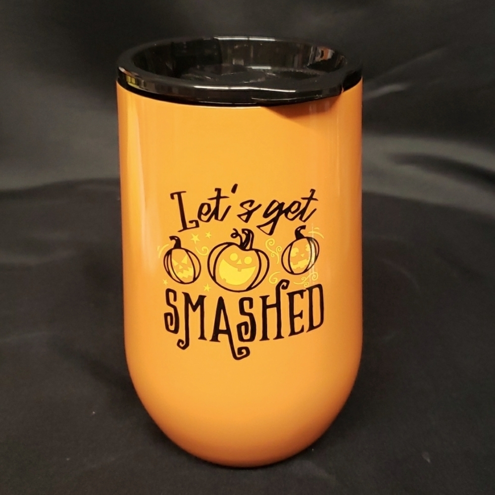 Boston Warehouse S/S Insulated Halloween Pumpkin Tumbler, "Let's Get Smashed"